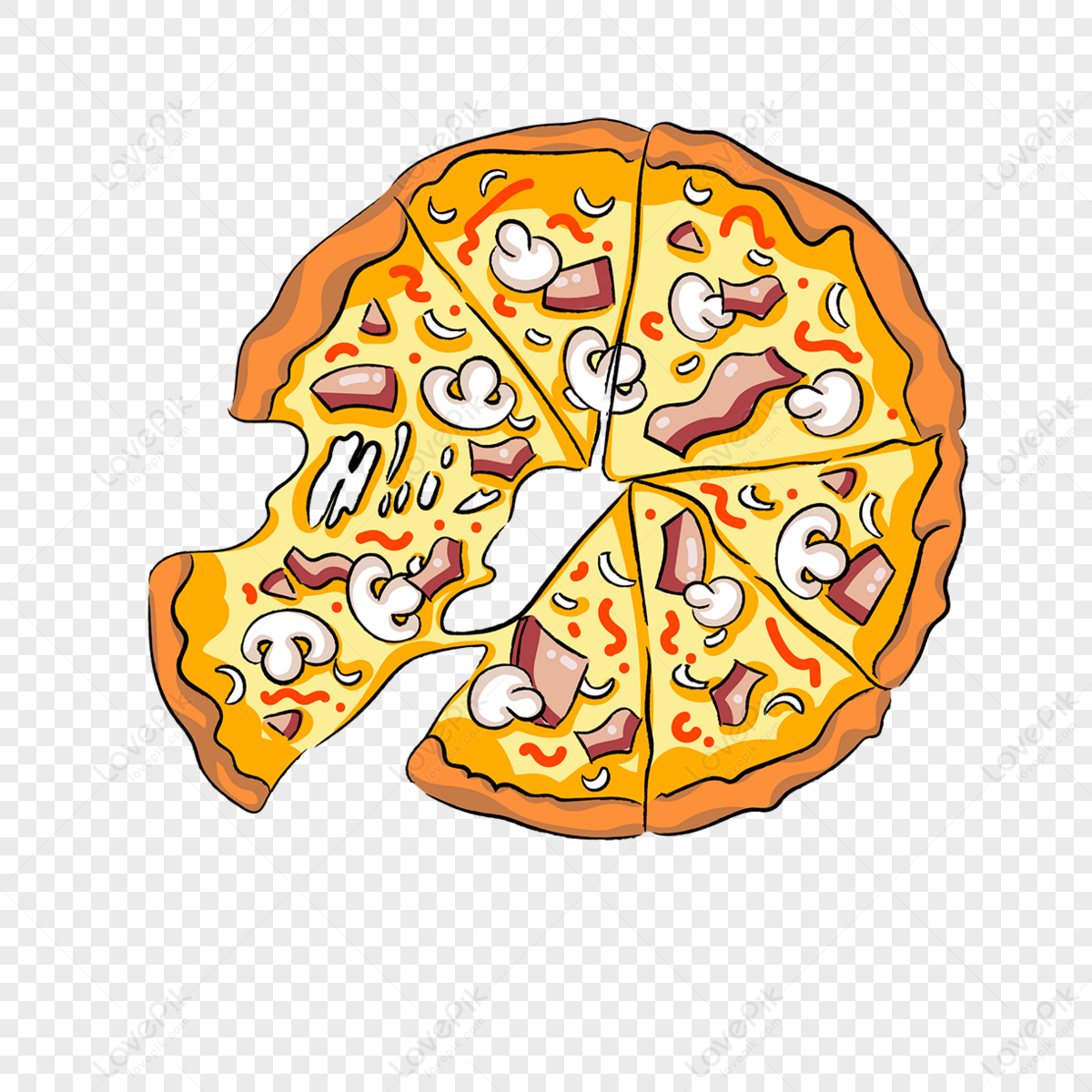 Pizza Clipart Top View Angle Whole Brushed Bacon And Mushroom Pizza Png 