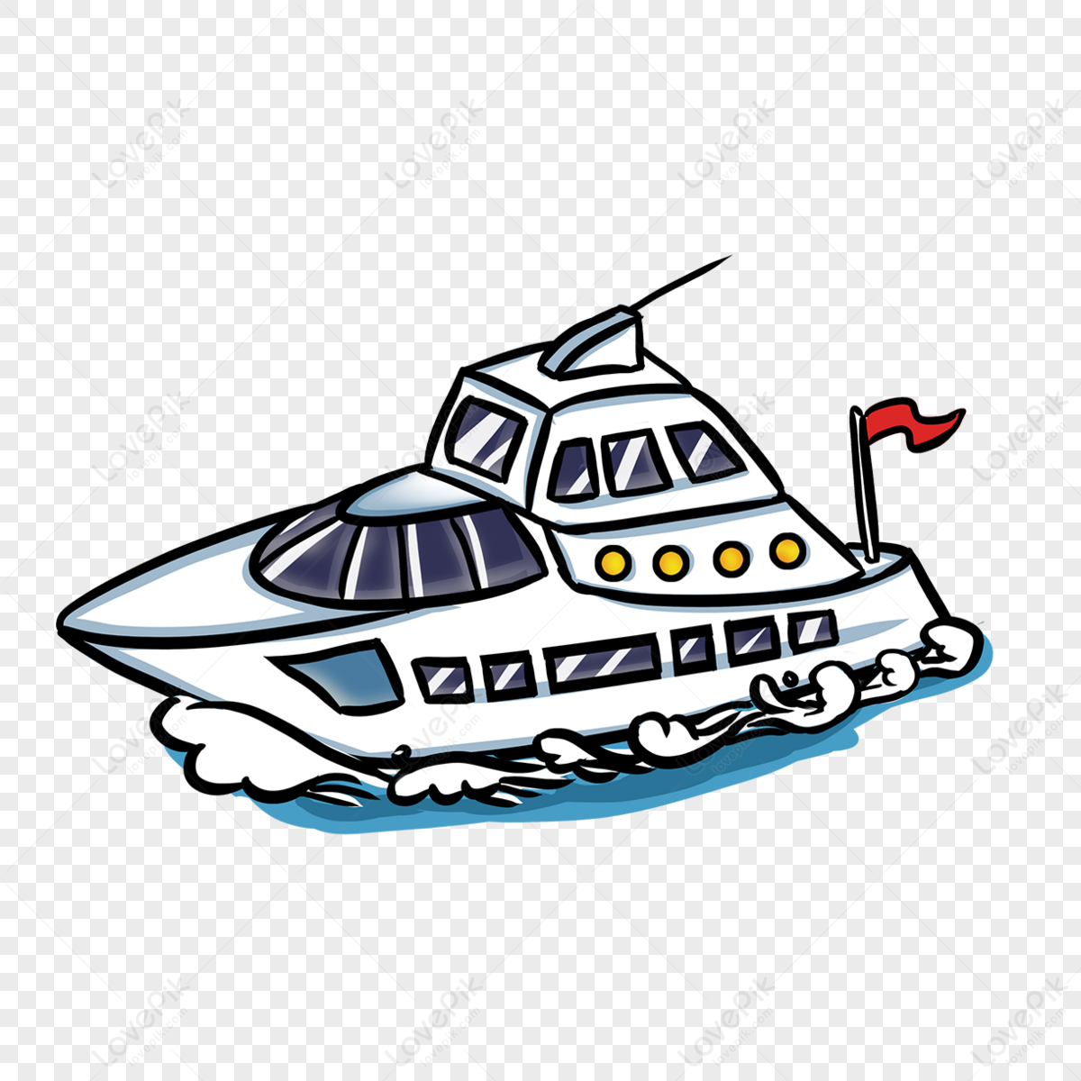 Cartoon style blue yacht ship clipart,steamship,ferry png image