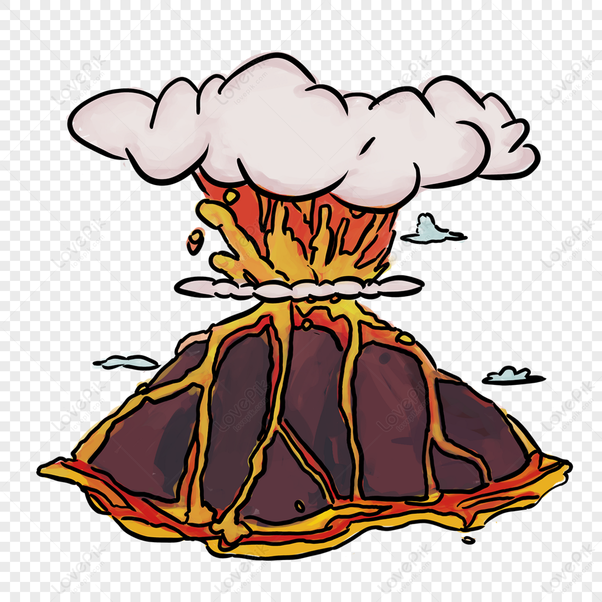 Cartoon Style Brown Volcano Erupting With Smoke Clipart,flower,blossom ...