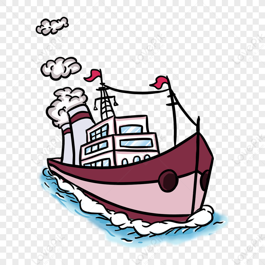 Cartoon Style Clipart Brown Smoking Steam Ship Ship,steam Smoke ...