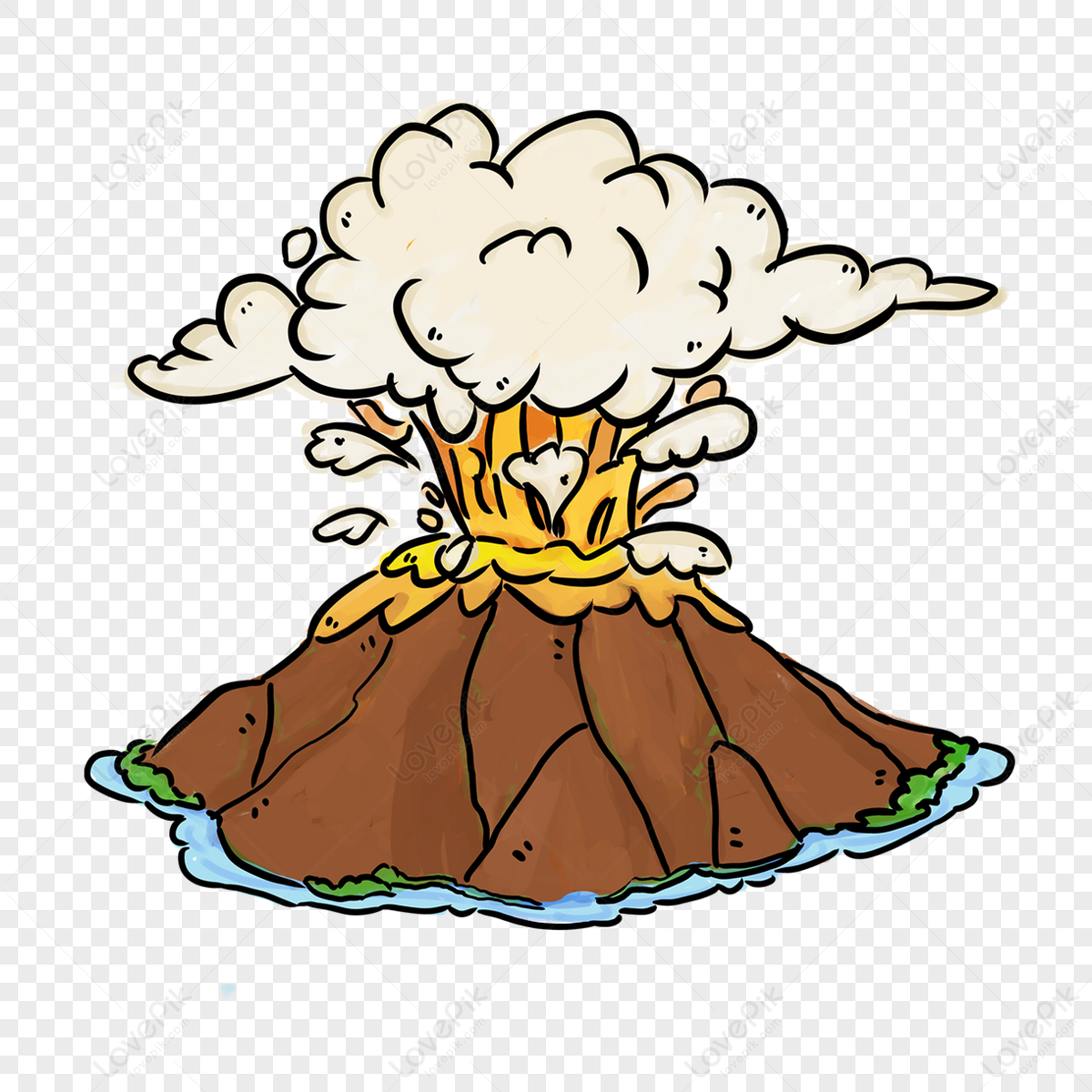 Cartoon Style Clipart Brown Smoking Volcano Erupting,freehand ...