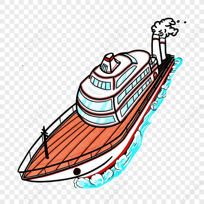 Cartoon Style Clipart Orange Smoking Steam Ship Ship,yacht,setting PNG ...