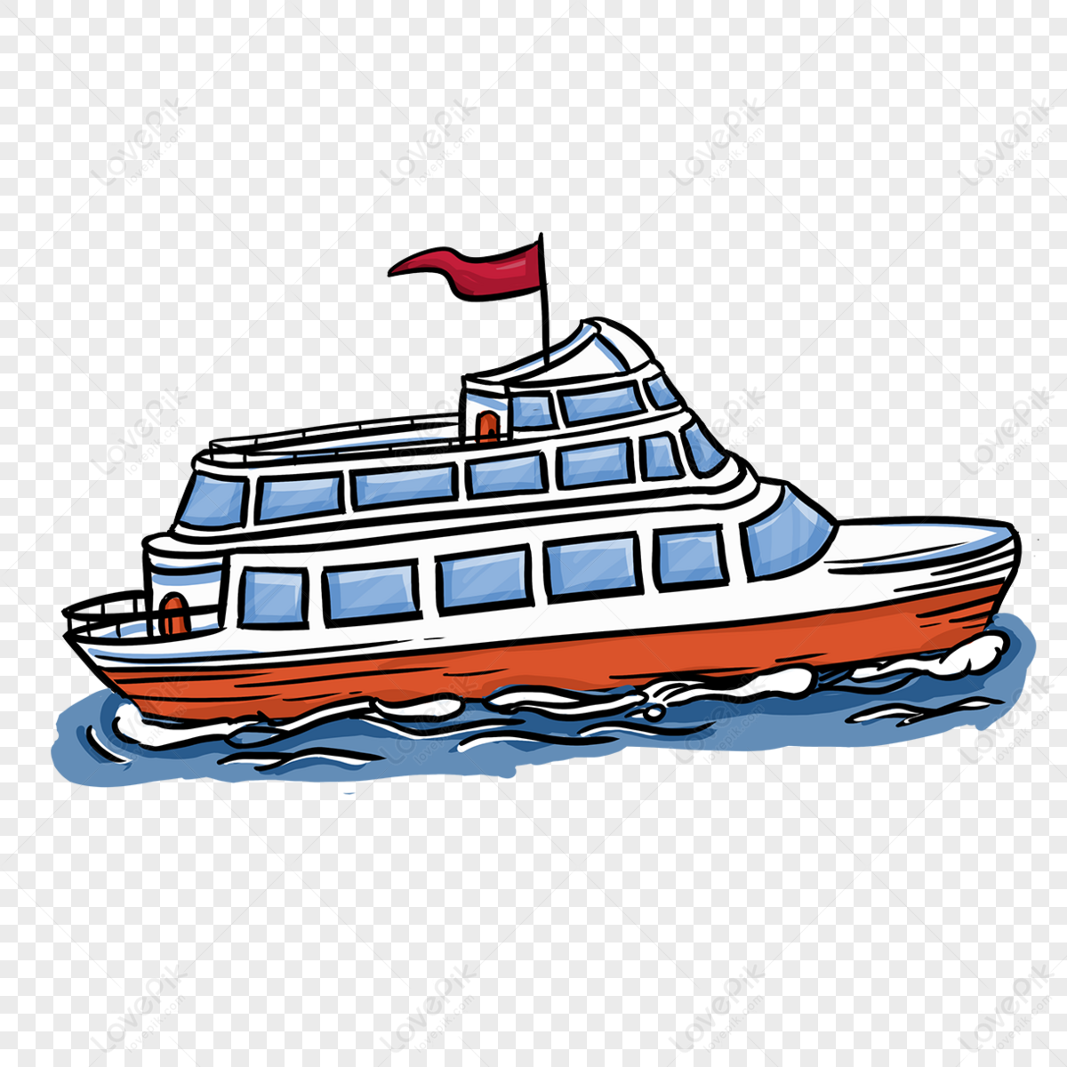 Cartoon style clipart red steamer cruise ship,mail ship,cruises png picture
