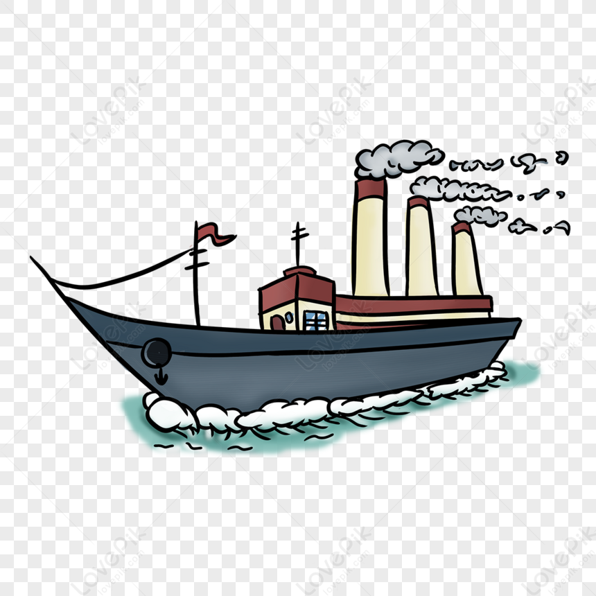 Cartoon Style Clipart Smoking Blue Steam Ship Steamship,smoke,steam ...