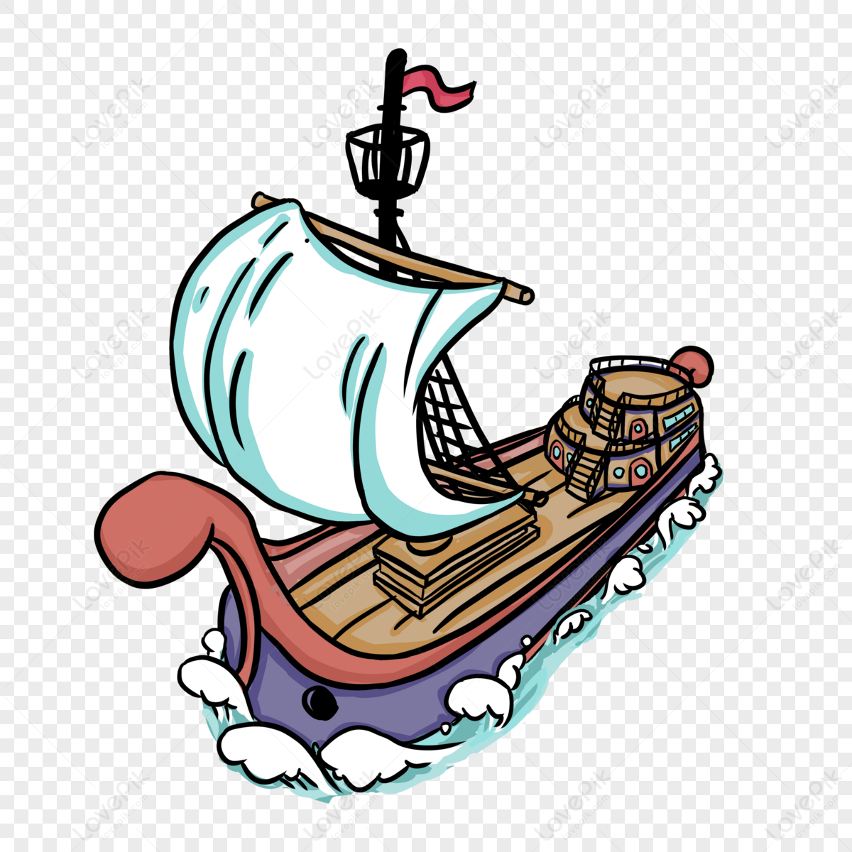 Cartoon style purple sailing boat clipart,spray,ferry png free download