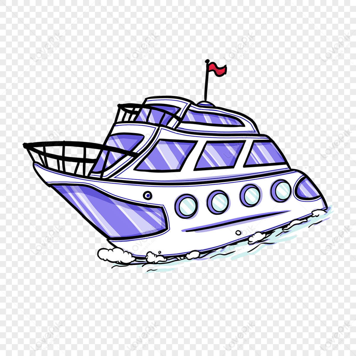 Cartoon style purple yacht mail ship,cruise ship,clip art png image