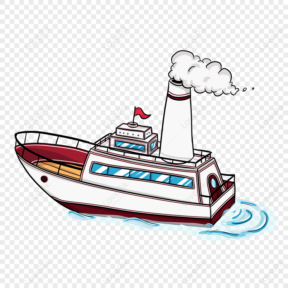 Cartoon Style Red Clipart Smoking Steam Ship Ship,steamship,cartoon 