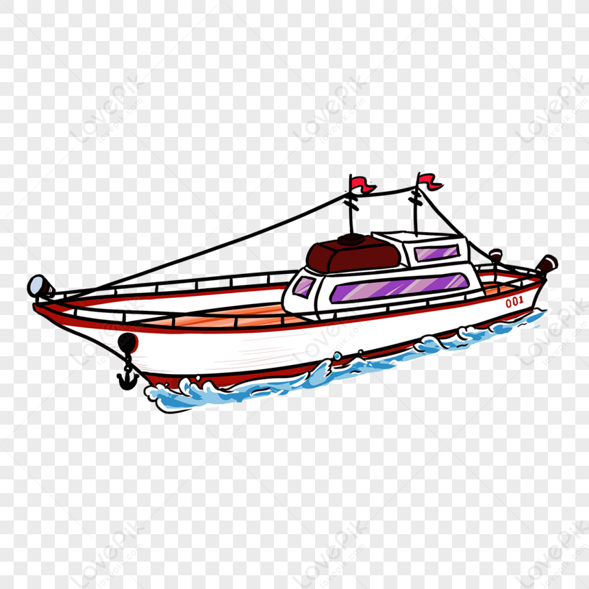 Cartoon Style Red Clipart Steamship,anchor,sea Wave,red Flag Png 