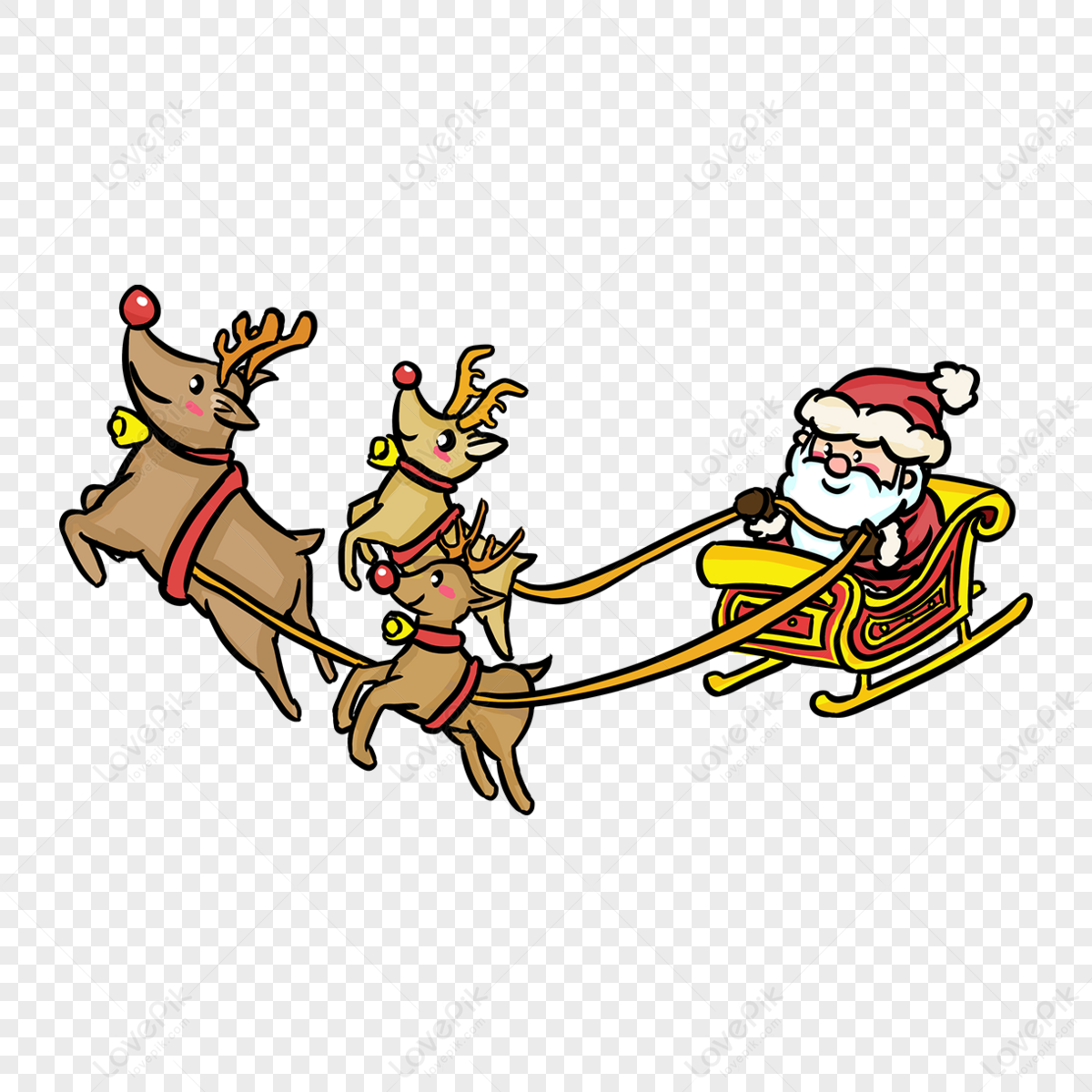 Cartoon Style Santa Elk Sleigh Red Clipart,santa Claus,christmas PNG ...