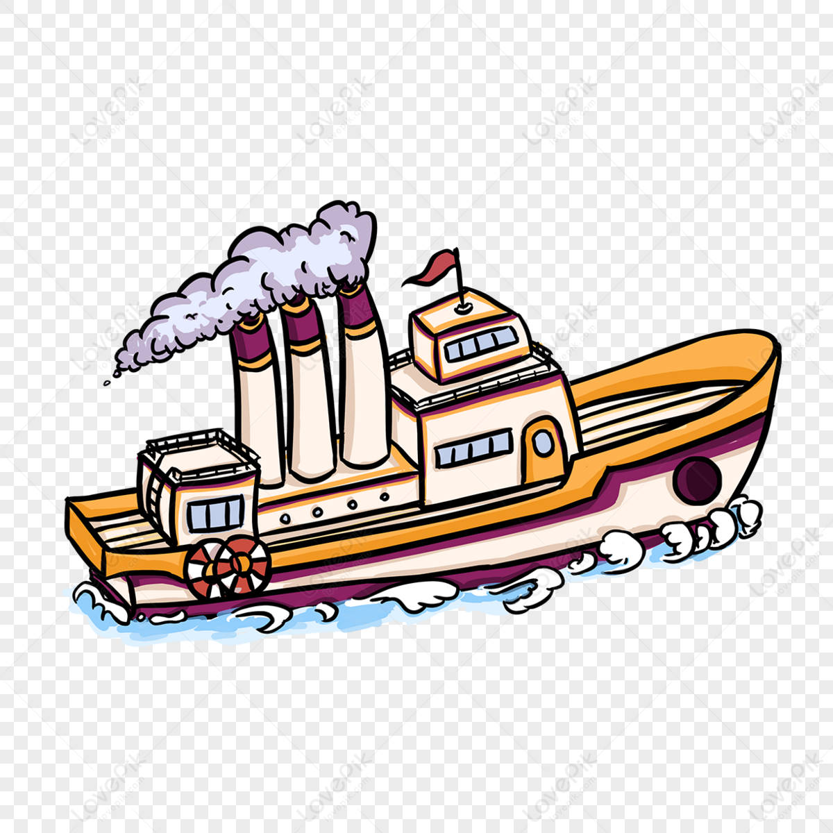 Cartoon Style Yellow Smoking Steamship Steam Ship Clipart,cartoon Smoke ...