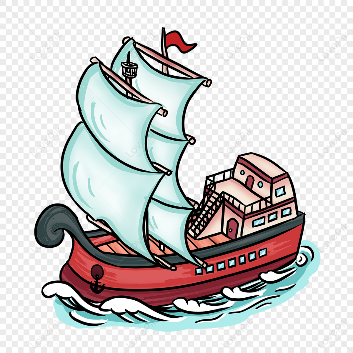 Cartoon wind red sailing boat clipart,sailing boats,sailboat png free download