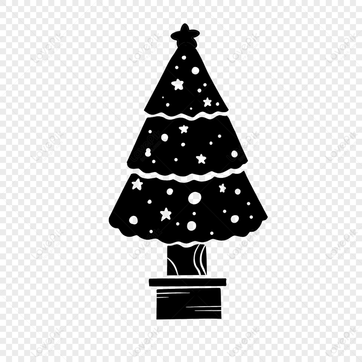 Christmas Tree Silhouette With Stars Flowerpot Clipart,christmas ...
