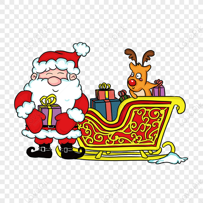 Cute Red Santa Elk In Cartoon Style Clipart,sled,santa Claus PNG Hd ...