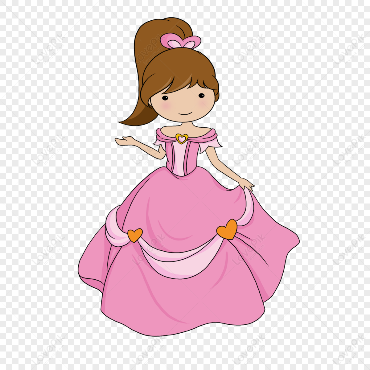High ponytail pink princess clipart,simple,cartoon princess,card png transparent image