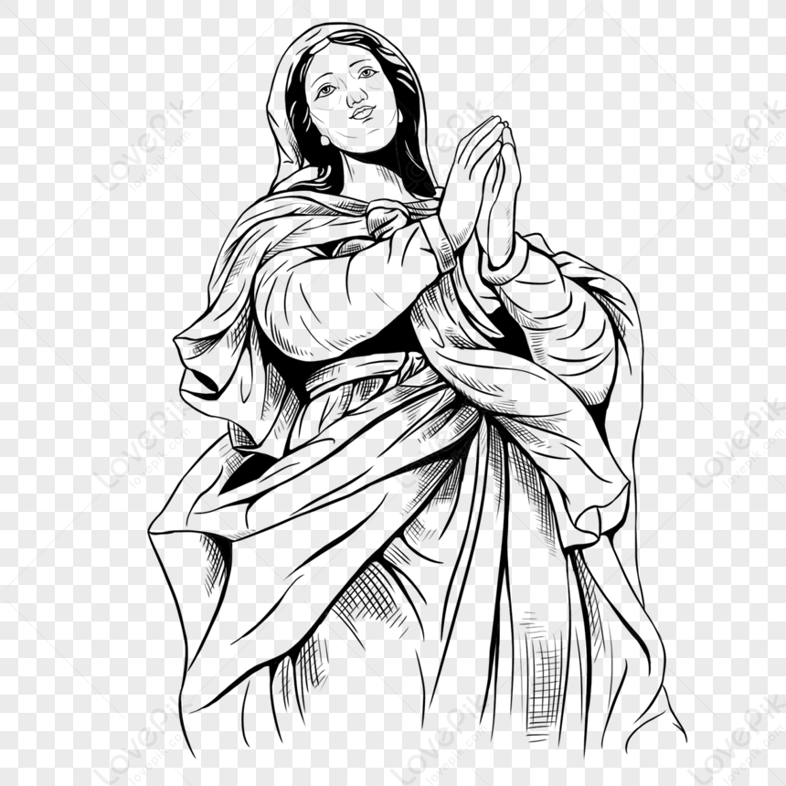 virgin mary black and white clip art