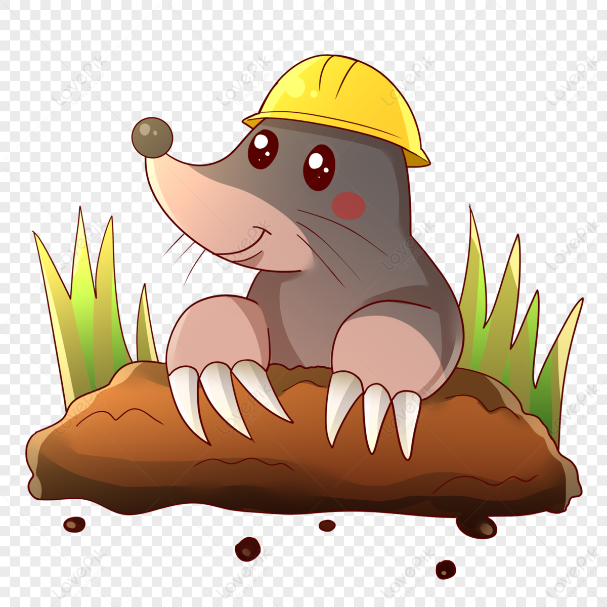 Mole Wearing A Yellow Hard Hat,earth Pit,gray PNG White Transparent And ...