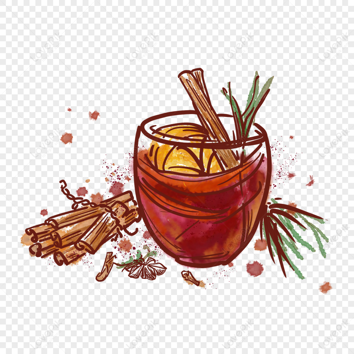 Must-have mulled wine for winter and Christmas,cinnamon,orange png image free download