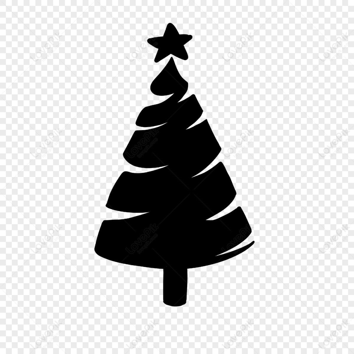 Thick ribbon stars christmas tree silhouette,silk sliding,thick trees png transparent background