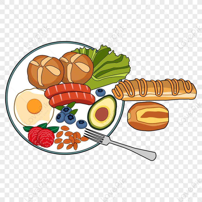 Variety Of Delicious Food Breakfast Clipart,avocado,sausage Png 