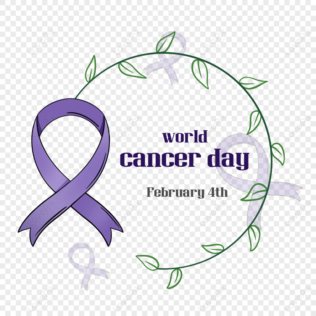 World cancer <b>day</b> <b>purple</b> ribbon round leaves,leaf,round the world. 