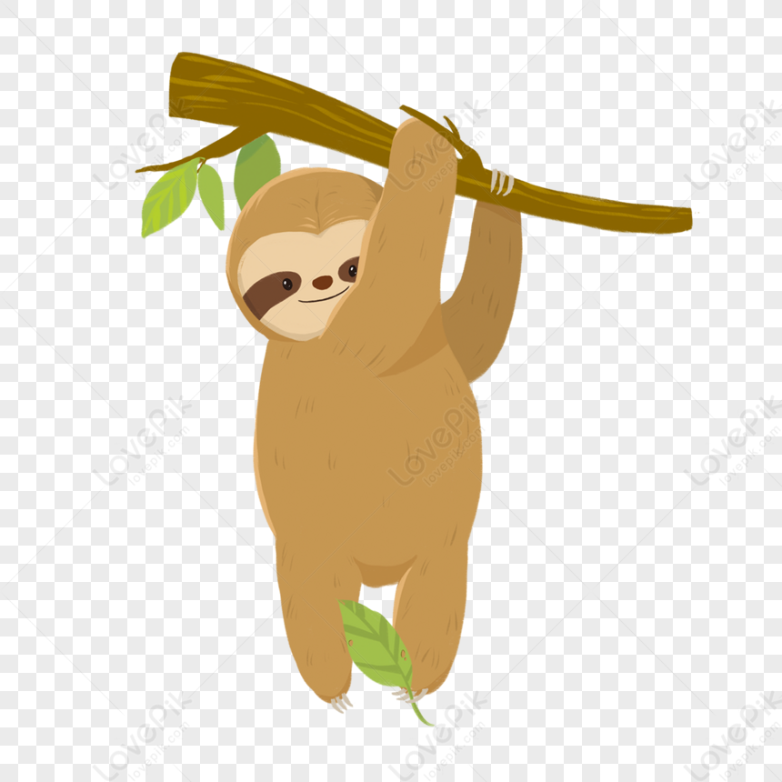 Cartoon Brown Hanging Sloth Playing Green Leaf Slot Clipart,leaves ...