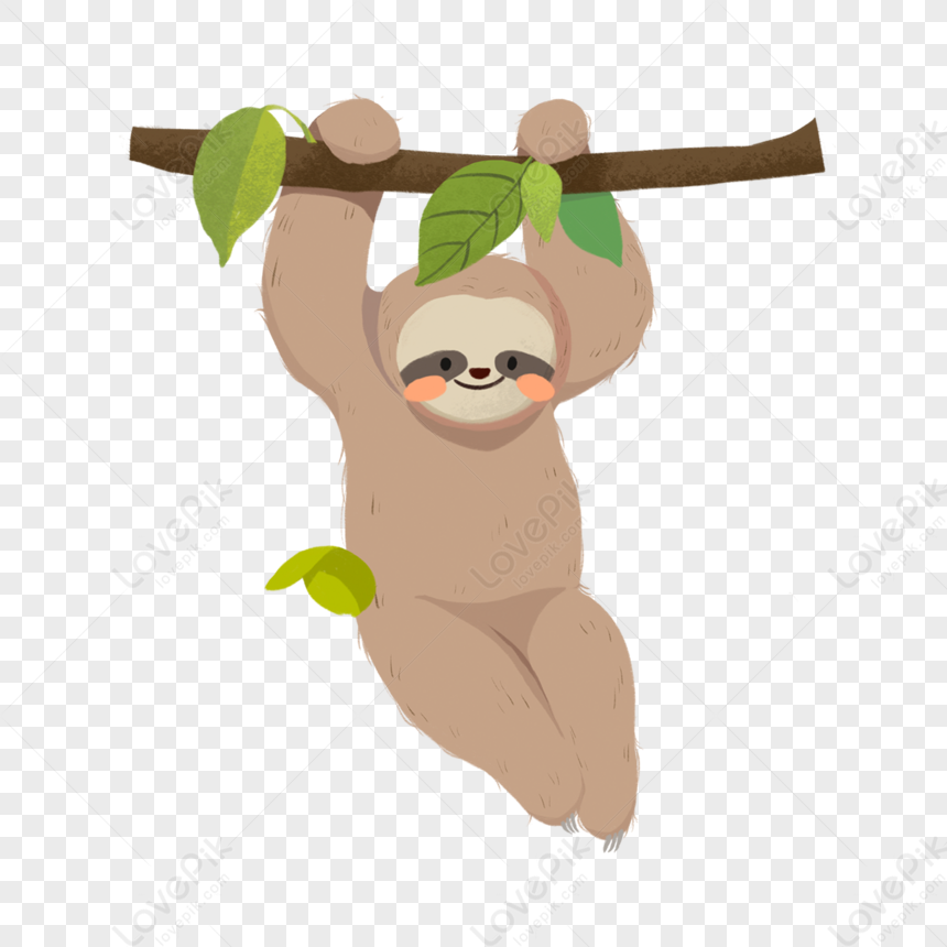 Cartoon Brown Shy Sloth Green Leaf Sloth Clipart,play,cartoon Style Png 