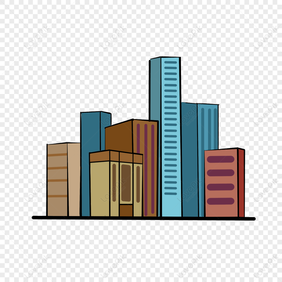 Cartoon City Commercial Flat Color Building Clipart,midtown,commercial ...