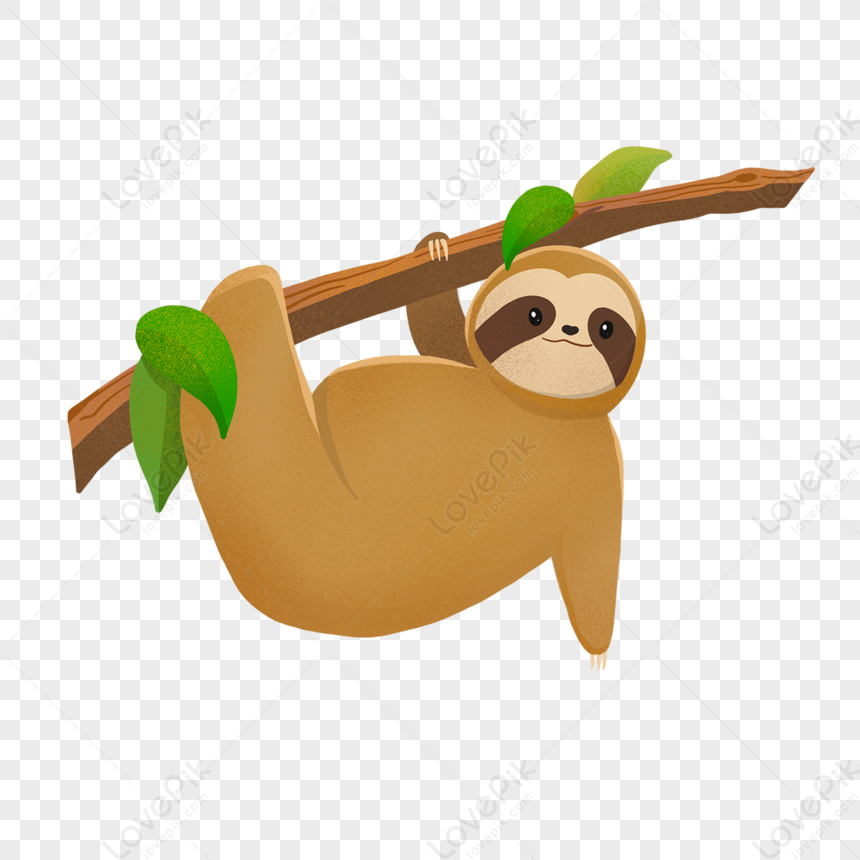 Cartoon Cute Naughty Sloth Green Leaf Sloth Clipart,animal,education ...