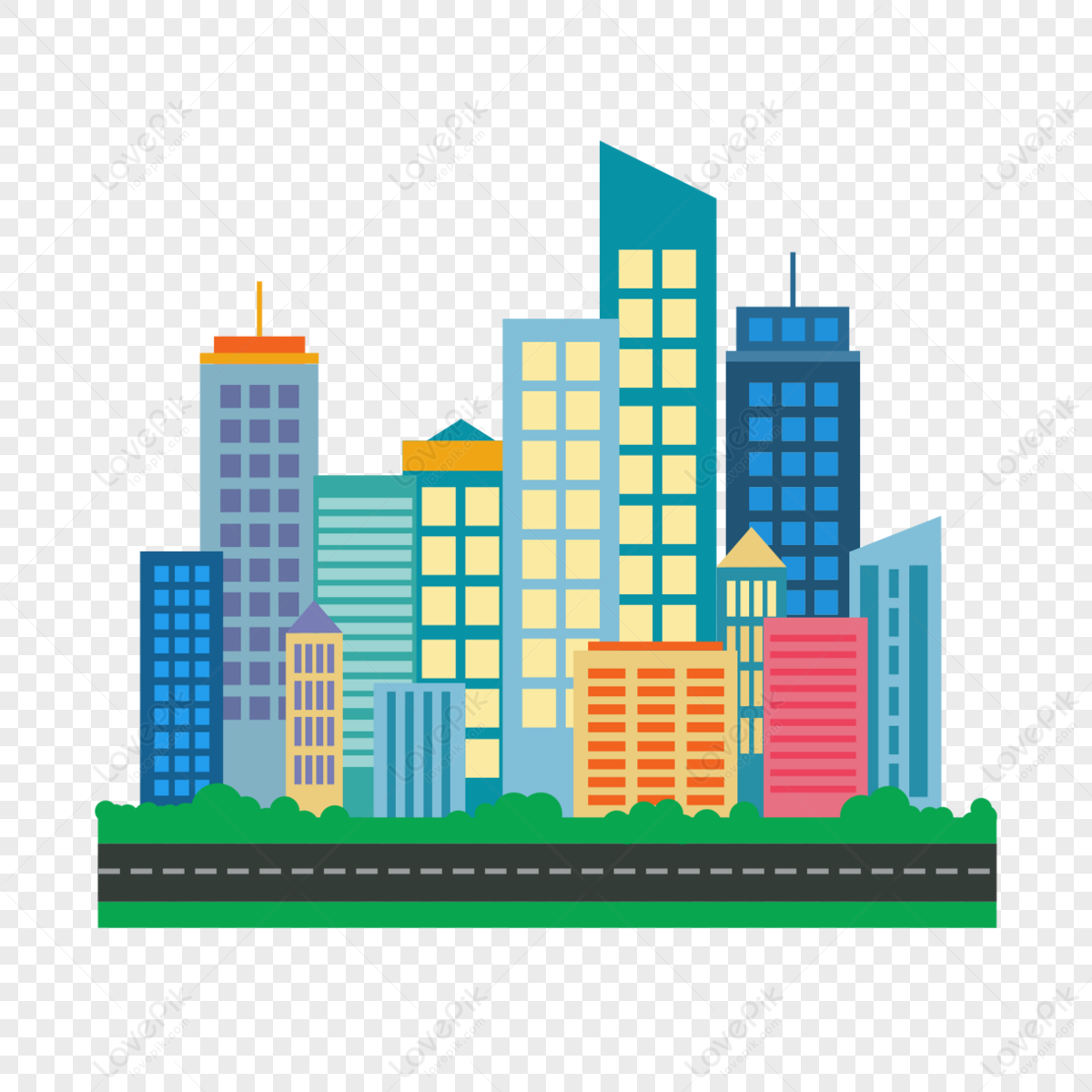 Commercial City Cartoon Colored Flat Buildings Clipart,geometric ...