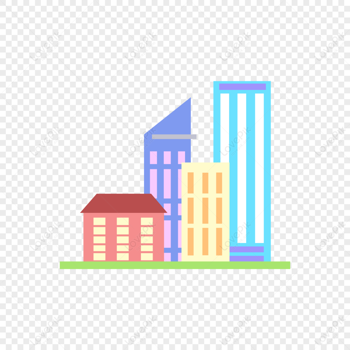 Commercial Office Building City Color Flat Cartoon Building Clipart ...