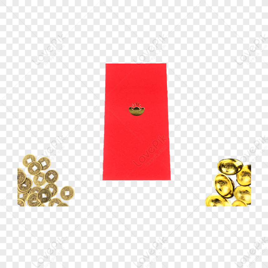 1つの赤い封筒と21の金のコイン金豆,赤い金 イラスト， 元旦, 金, 21 ...
