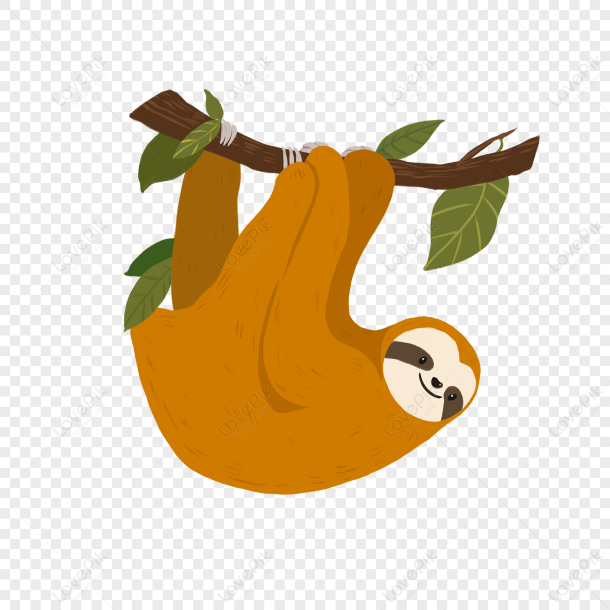 Red Brown Smiling Upside Down Sloth Leaves Cartoon Cute Sloth Clipart ...