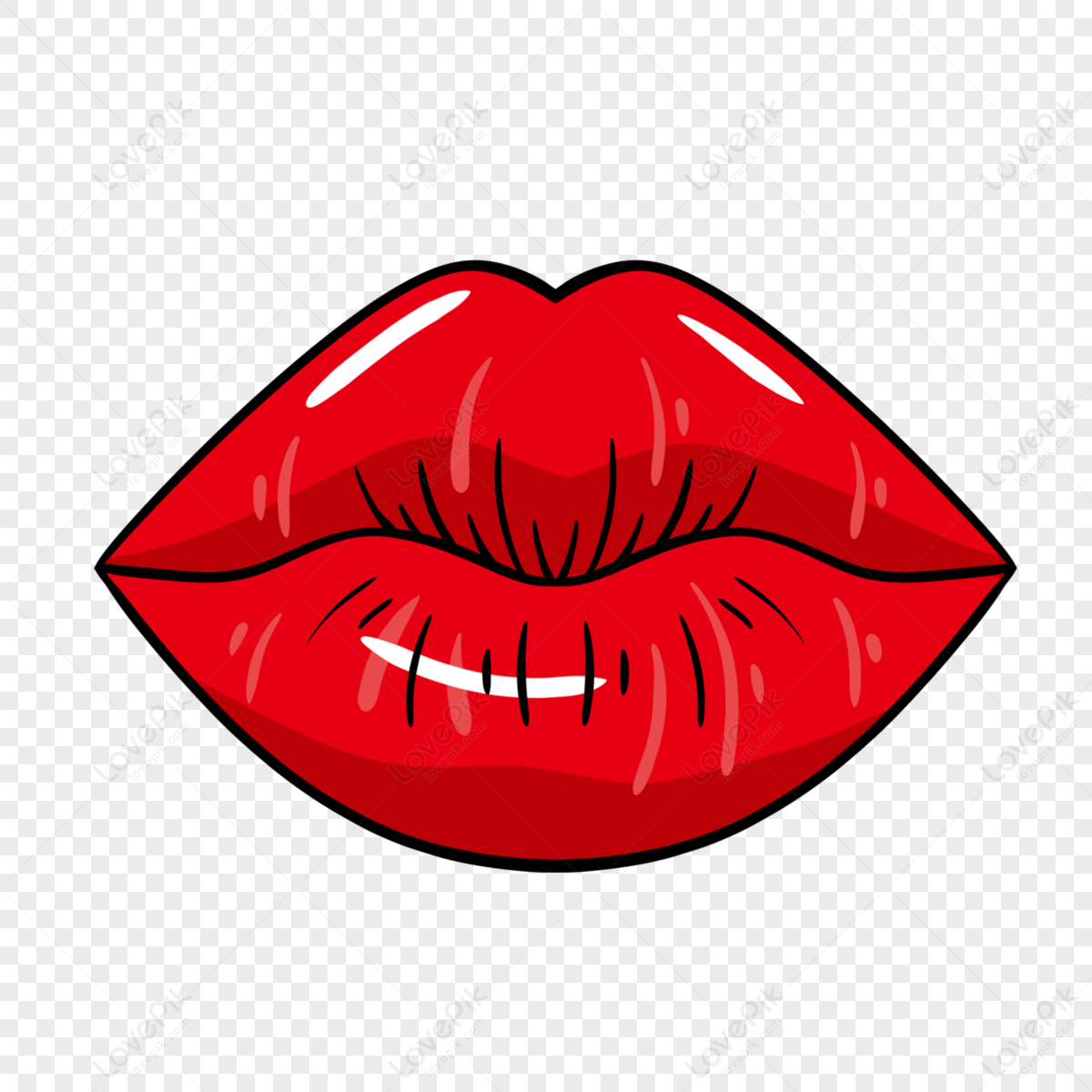 Red Lips Pouting Mouth Line Clipart,kiss Clip Art,valentines Day PNG ...