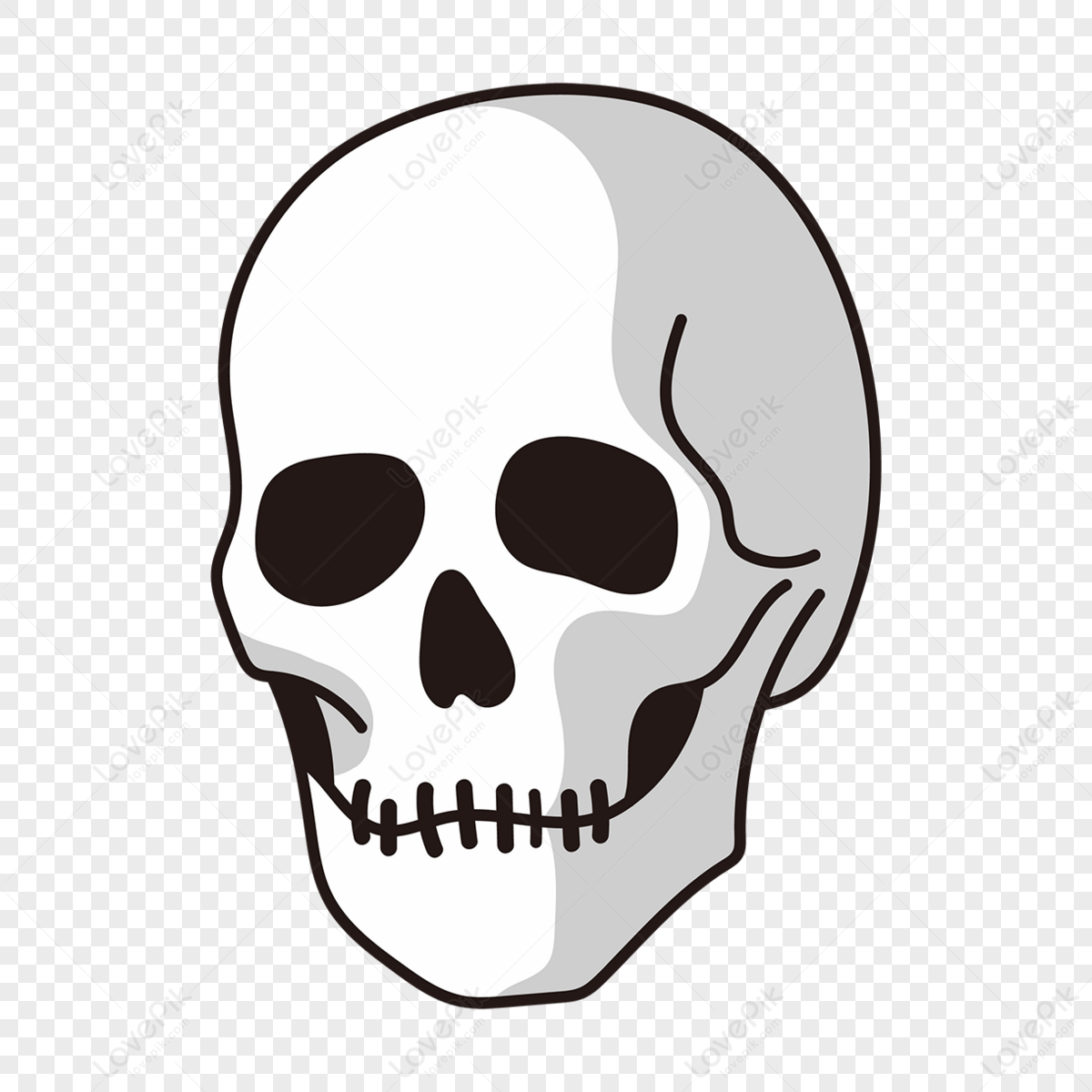 Black And White Line Side Skull Skull Clipart Skull,bones,terror PNG