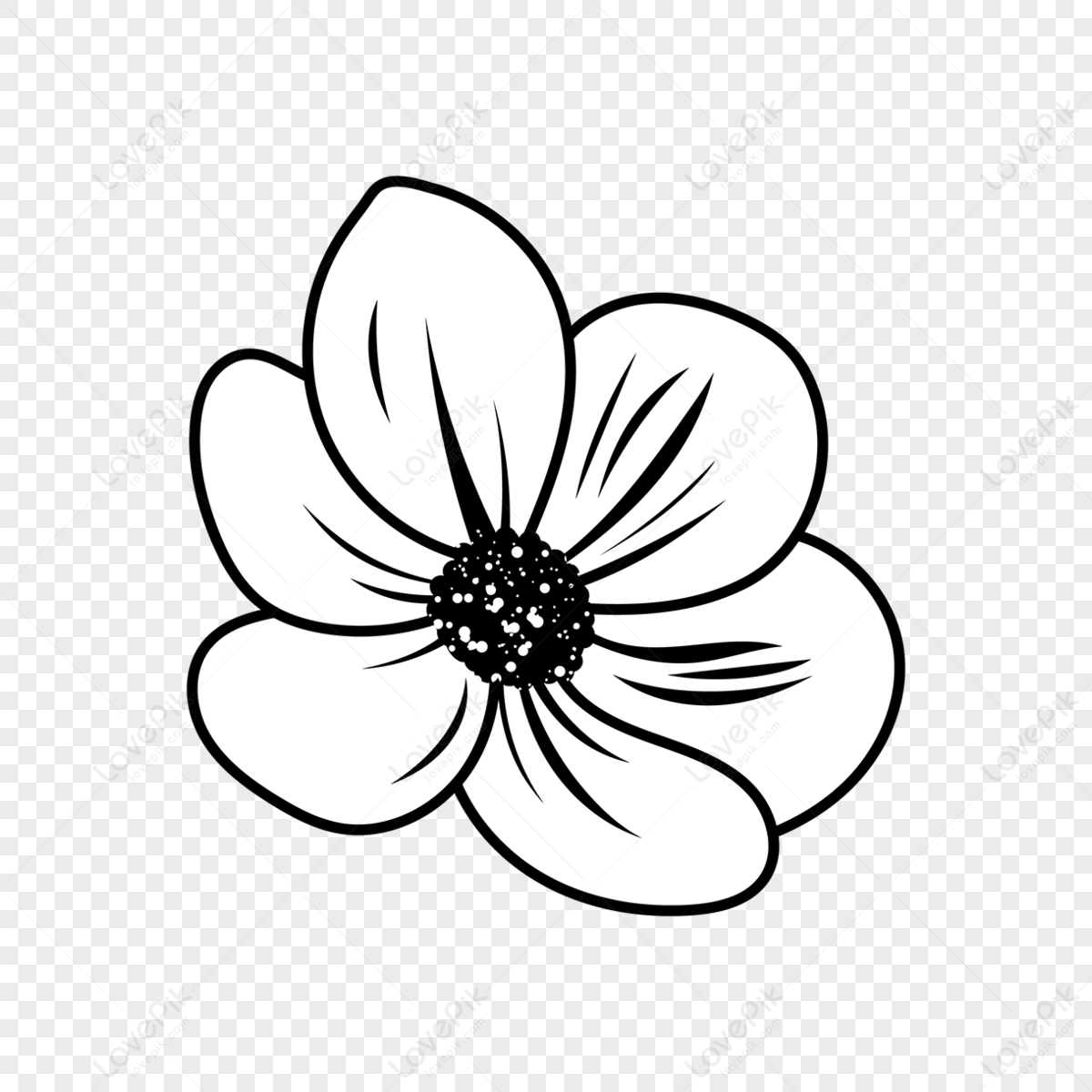 Black And White Line Six Petal Flower Flower Clipart Black And White ...