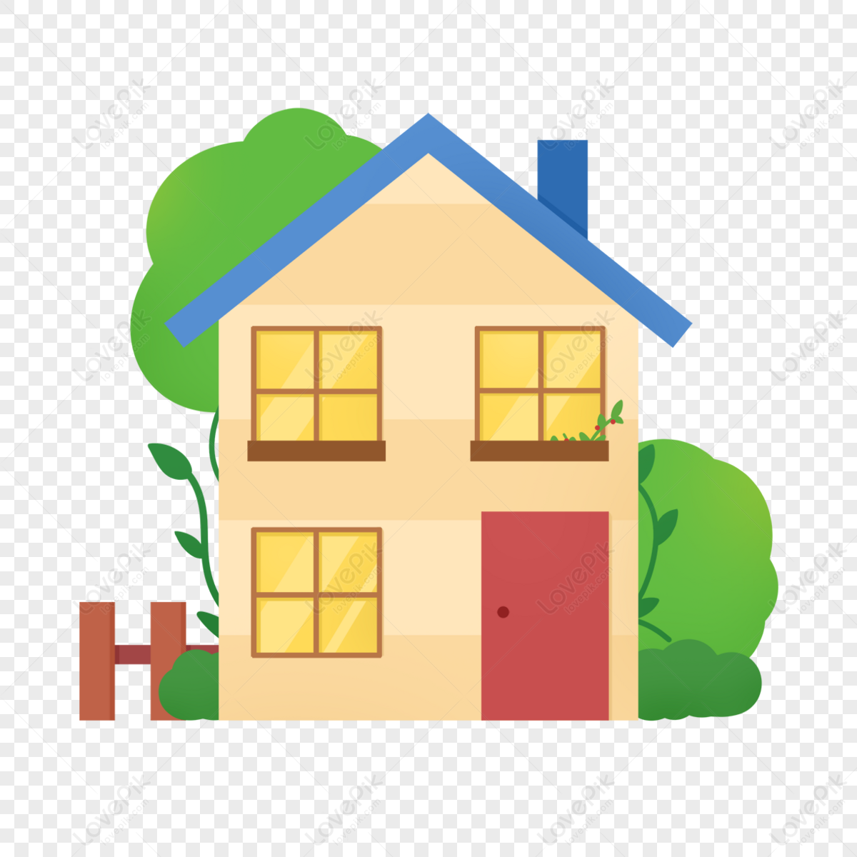 Blue Roof Home Clipart,green Tree,family,room PNG Free Download And ...