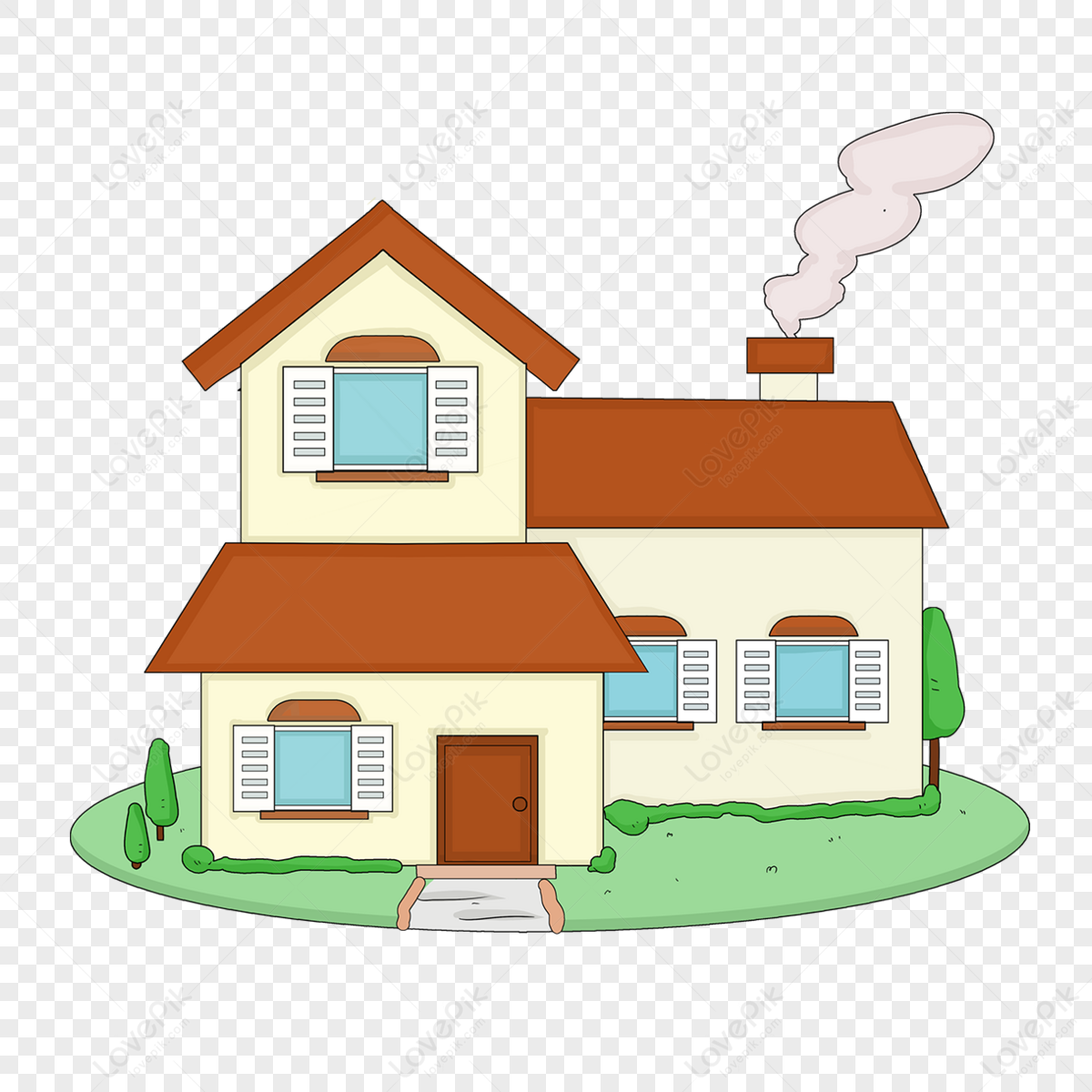 Home Clipart Cartoon Style Light Yellow Wall Brown Roof Smoking House ...