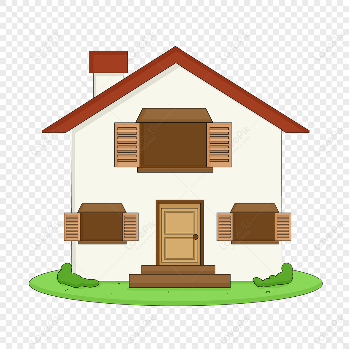 Home Clipart Cartoon Style Light Yellow Walls Red Roof Brown Windows ...