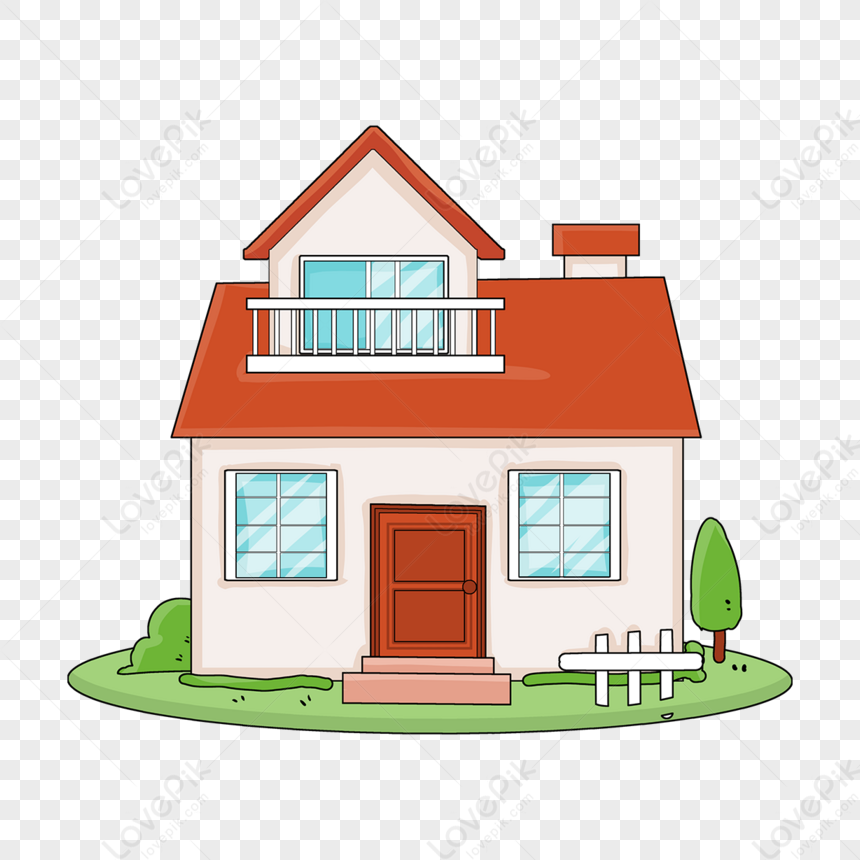 Home Clipart Cartoon Style Orange Roof Flesh Color Walls Family House ...