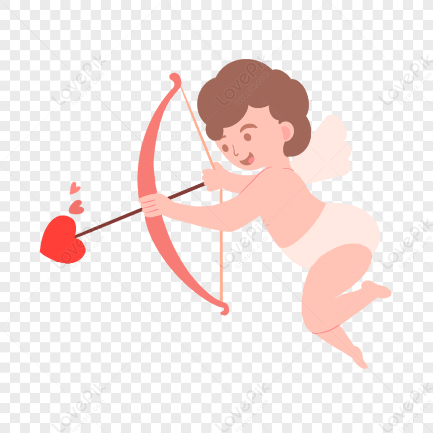une illustration d'un petit cupidon avec un arc et une flèche, qui