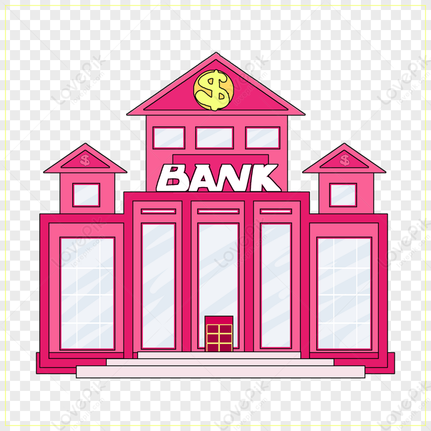 Bank Clip Art Cartoon Style Rose Red Bank Building,sign,object PNG ...