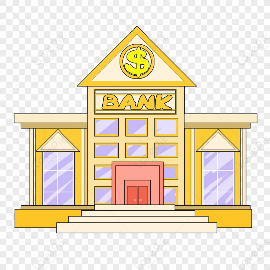 Bank Clipart Cartoon Style Earthy Yellow Office Building Lavender ...