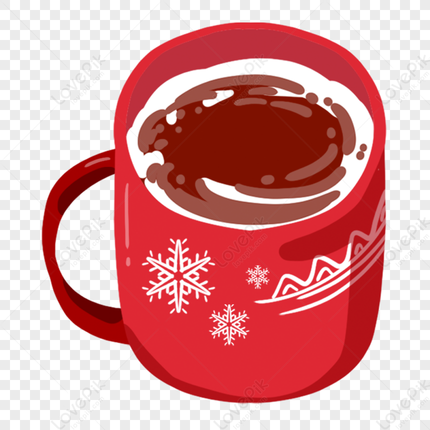tasse de chocolat chaud. boisson de noël sur fond d'hiver. tasse de cacao  rouge à emporter. bannière saisonnière. 4807963 Art vectoriel chez Vecteezy