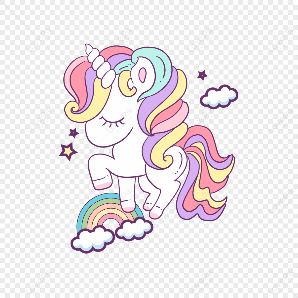 Cute Unicorn With Multicolored Curly Hair,girl PNG White Transparent ...