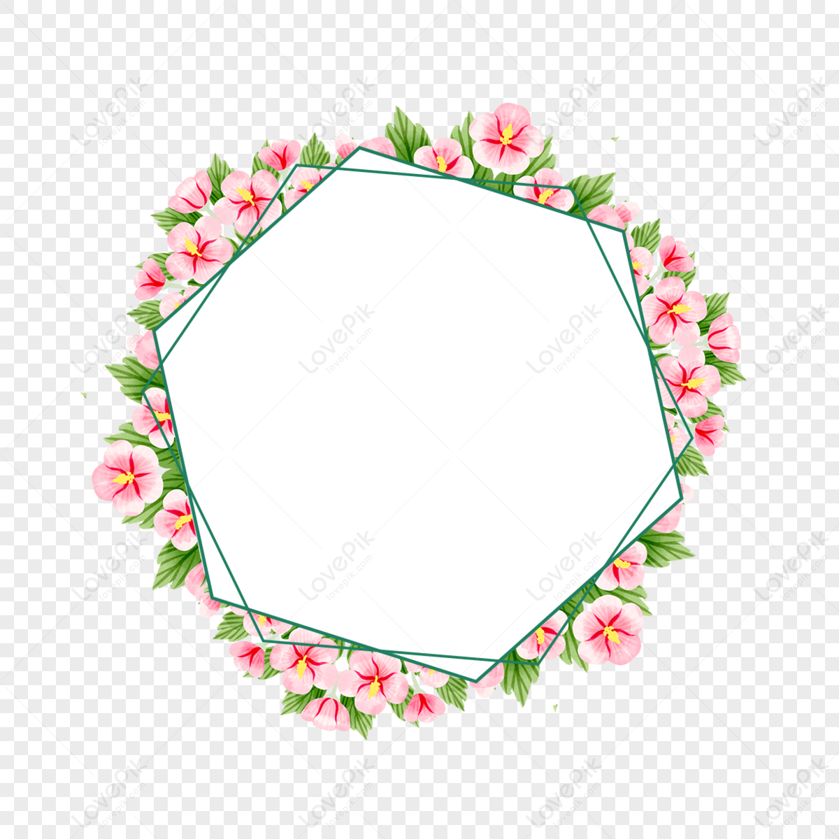 Hexagonal Hibiscus Flower Border,pink,frame,romantic PNG White ...