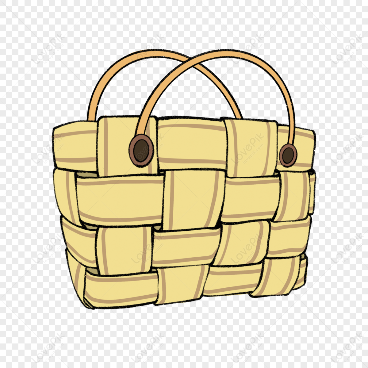 Small, pastel woven basket held by cord png download - 3372*2932