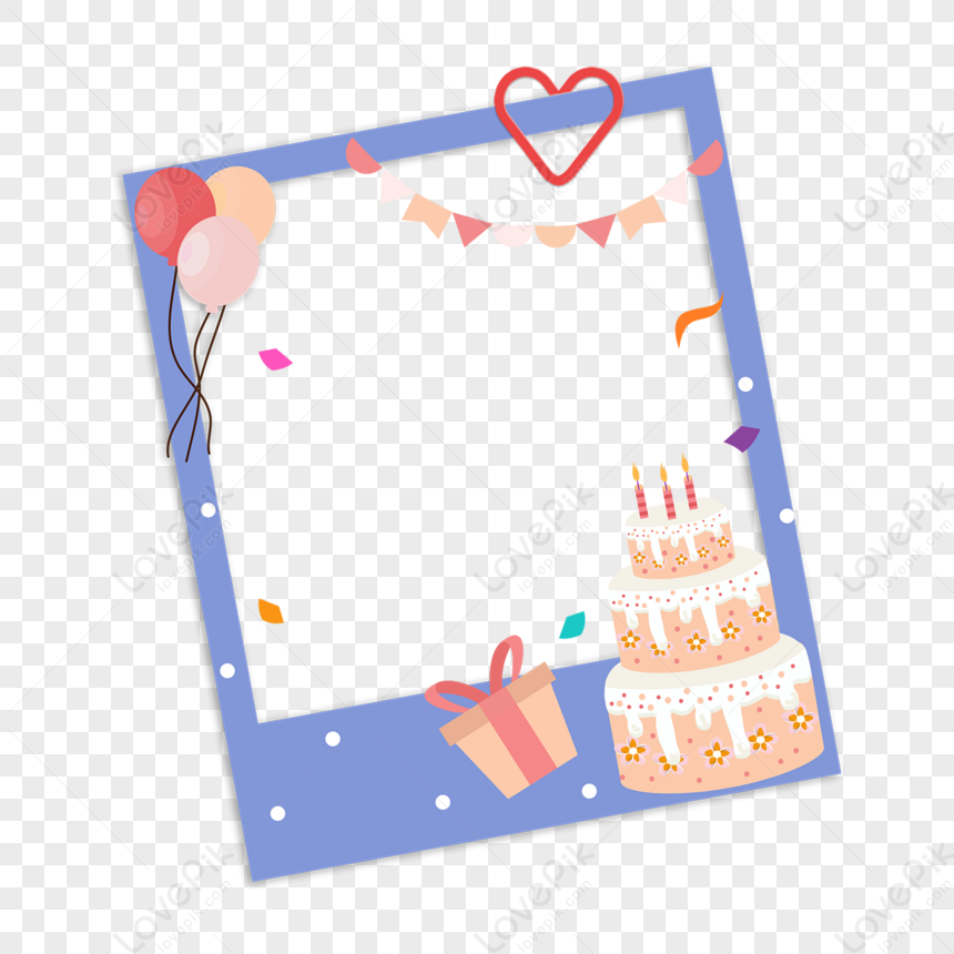 Blue Birthday Cartoon Cake Confetti Photo Frame,birthday Cakes,light ...