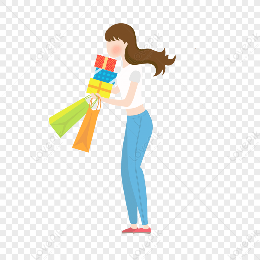 Cute Girl Shopping Clipart,fresh,woman Shopping,gift Box PNG ...