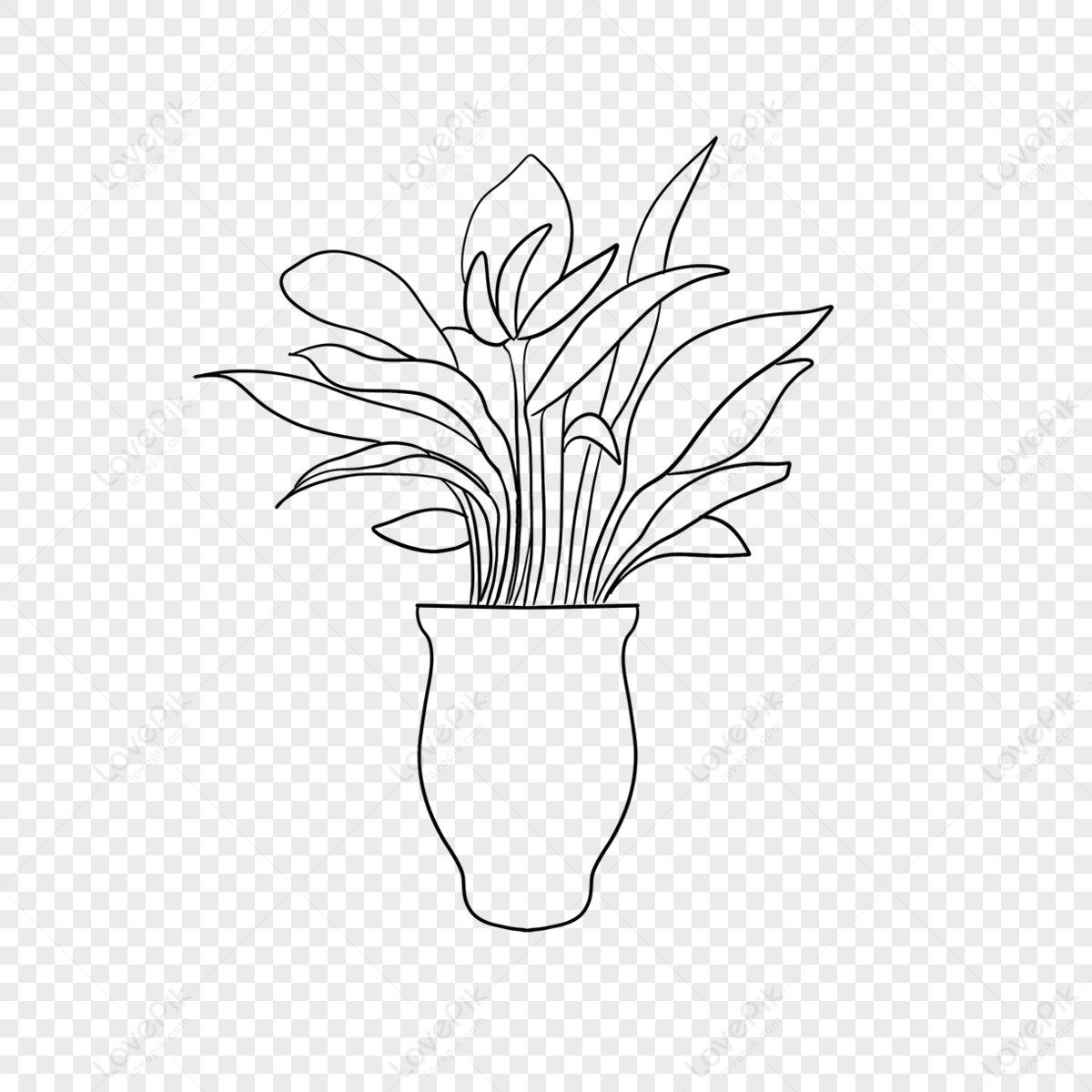 Large Vase Plant Clipart Black And White,shapes,plant On White PNG ...