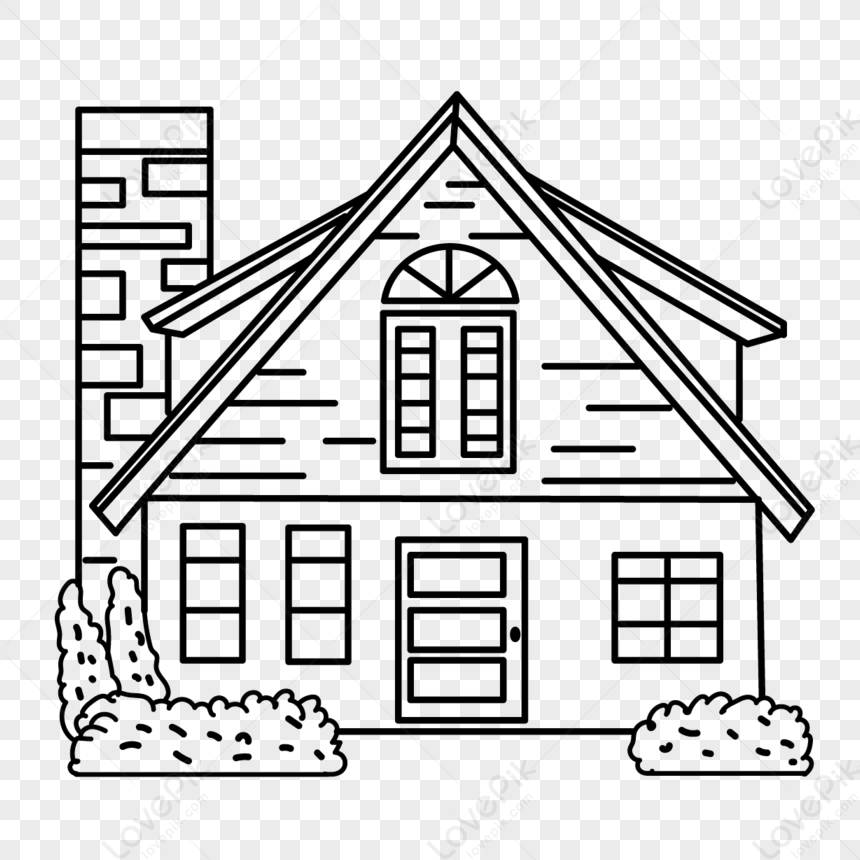 Shrub Triangle Roof Villa House Black And White Clipart,houses,line ...